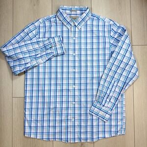 Duluth Trading Co Men's M Wrinklefighter Shirt Blue Orange Plaid Untucked Cotton